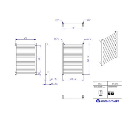 Instal Projekt Stick grzejnik łazienkowy drabinkowy 74x50 cm czarny STI-50/70C31