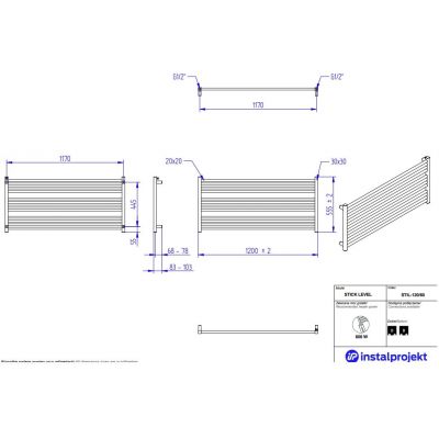 Instal Projekt Stick Level grzejnik łazienkowy drabinkowy 55,5x120 cm czarny STIL-120/60ZNC31