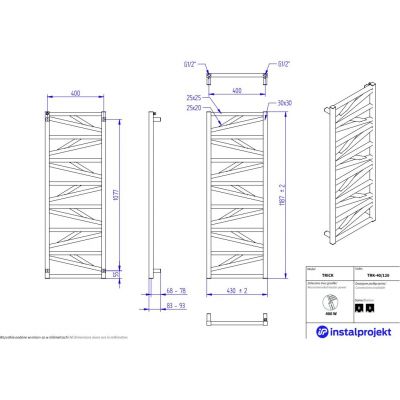 Instal Projekt Trick grzejnik łazienkowy dekoracyjny 118,7x43 cm grafit TRK-40/120C12
