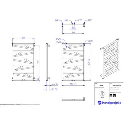 Instal Projekt Trick grzejnik łazienkowy dekoracyjny 85,7x53 cm czarny mat TRK-50/90D50C31