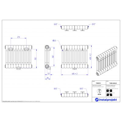 Instal Projekt Tubus 2 grzejnik pokojowy 39,3x47 cm podłączenie boczne biały TUB2-040/10