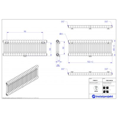 Instal Projekt Tubus 2 grzejnik pokojowy 40x112,2 cm podłączenie boczne biały TUB2-040/24