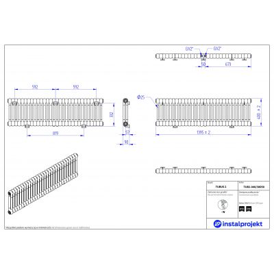 Instal Projekt Tubus 2 grzejnik 40x139,5 cm biały TUB2-040/30D50