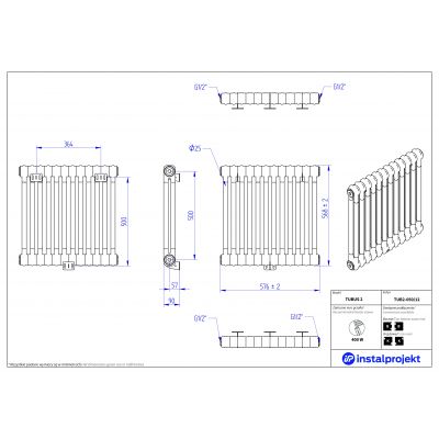 Instal Projekt Tubus 2 grzejnik pokojowy 56,8x57,6 cm podłączenie boczne biały TUB2-050/12