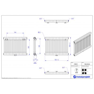 Instal Projekt Tubus 2 grzejnik pokojowy 56,8x75,8 cm biały TUB2-050/16