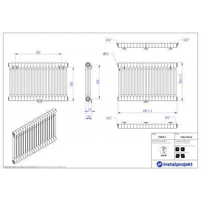 Instal Projekt Tubus 2 grzejnik pokojowy 56,8x89,5 cm podłączenie boczne biały TUB2-050/19