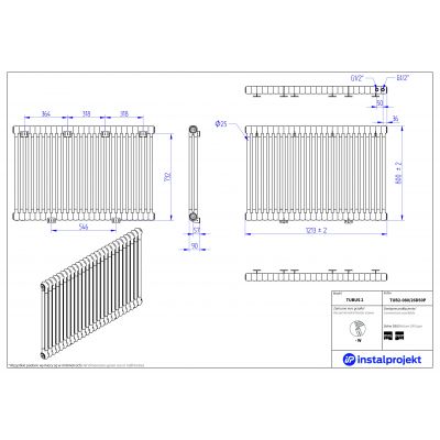 Instal Projekt Tubus 2 grzejnik pokojowy 80x121,3 cm podłączenie dolne biały TUB2-080/26D50P