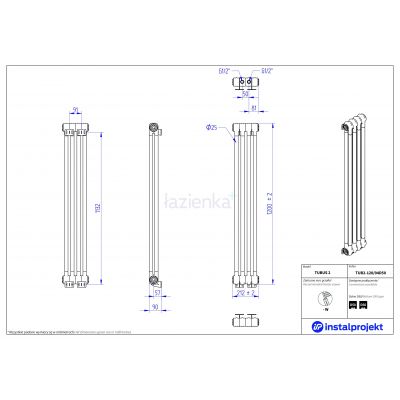 Instal Projekt Tubus 2 grzejnik pokojowy 120x21,2 cm podłączenie dolne biały TUB2-120/04D50