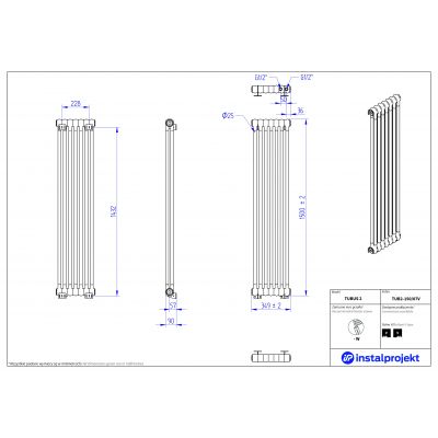 Instal Projekt Tubus 2 grzejnik pokojowy 150x34,9 cm biały TUB2-150/07V