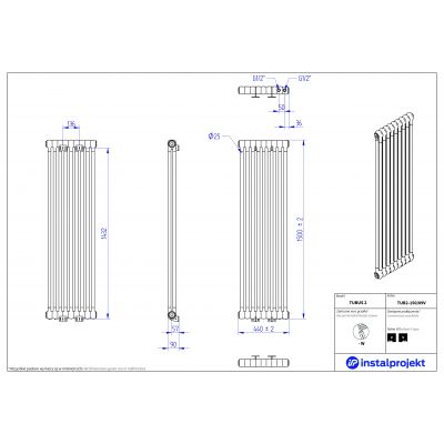 Instal Projekt Tubus 2 grzejnik pokojowy 150x44 cm biały TUB2-150/09V