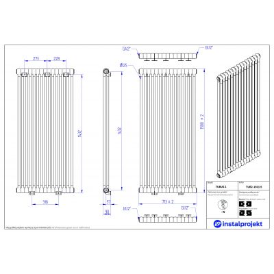 Instal Projekt Tubus 2 grzejnik pokojowy 150x71,3 cm biały TUB2-150/15