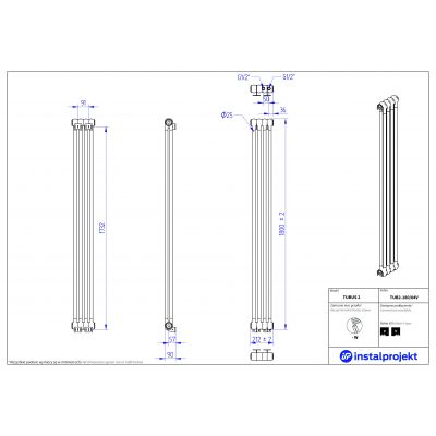 Instal Projekt Tubus 2 grzejnik pokojowy 180x21,2 cm podłączenie dolne biały TUB2-180/04V