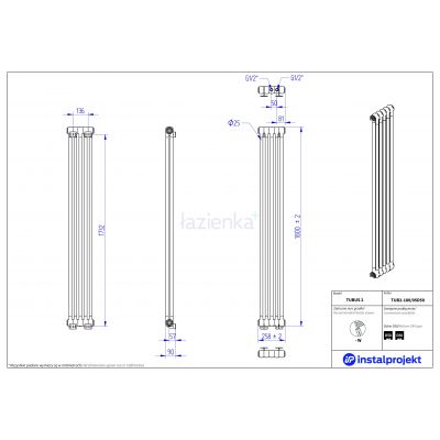 Instal Projekt Tubus 2 grzejnik pokojowy 180x25,8 cm podłączenie dolne biały TUB2-180/05D50