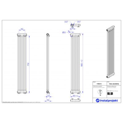 Instal Projekt Tubus 2 grzejnik 180x30,3 cm biały TUB2-180/06D50L