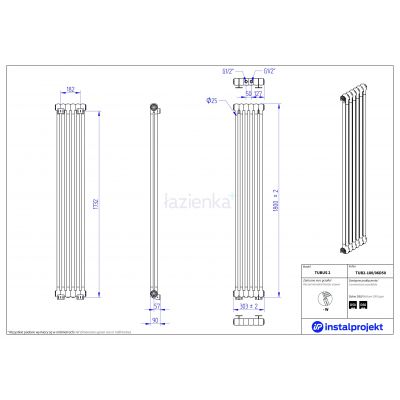 Instal Projekt Tubus 2 grzejnik 180x30,3 cm biały TUB2-180/06D50