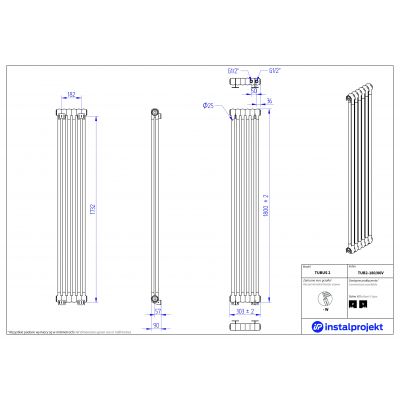Instal Projekt Tubus 2 grzejnik 180x30,3 cm podłączenie typu V biały TUB2-180/06V