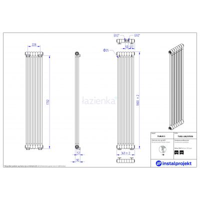 Instal Projekt Tubus 2 grzejnik pokojowy 180x34,9 cm podłączenie dolne biały TUB2-180/07D50