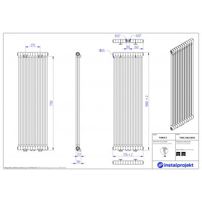 Instal Projekt Tubus 2 grzejnik pokojowy 180x57,6 cm podłączenie dolne biały TUB2-180/12D50
