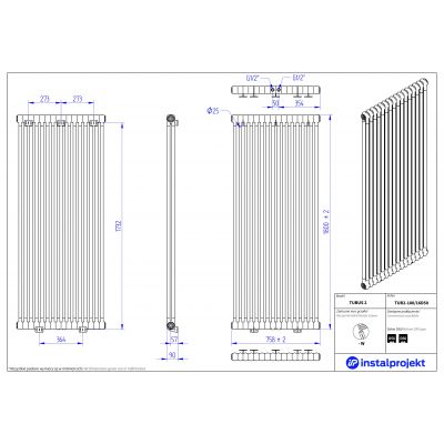 Instal Projekt Tubus 2 grzejnik pokojowy 180x75,8 cm podłączenie dolne biały TUB2-180/16D50