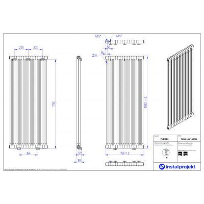 Instal Projekt Tubus 2 grzejnik pokojowy 180x75,8 cm podłączenie dolne biały TUB2-180/16D50L