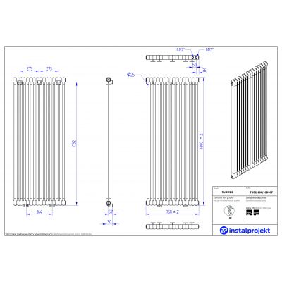 Instal Projekt Tubus 2 grzejnik pokojowy 180x75,8 cm podłączenie dolne biały TUB2-180/16D50P