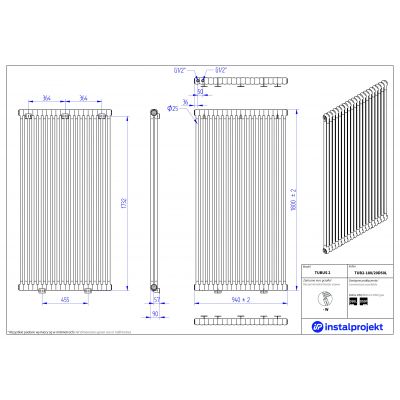 Instal Projekt Tubus 2 grzejnik pokojowy 180x94 cm podłączenie dolne biały TUB2-180/20D50L