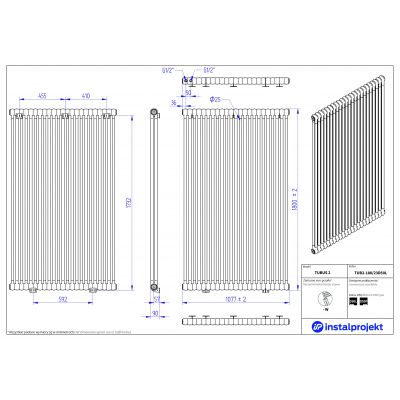 Instal Projekt Tubus 2 grzejnik pokojowy 180x107,7 cm podłączenie dolne biały TUB2-180/23D50L