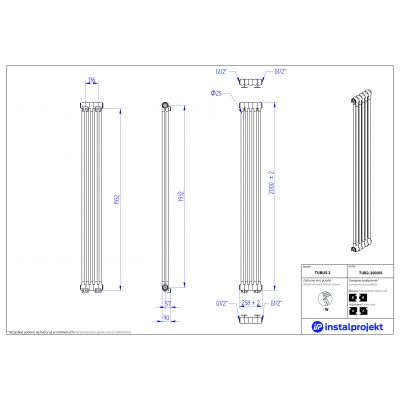 Instal Projekt Tubus 2 grzejnik pokojowy 200x25,8 cm biały TUB2-200/05