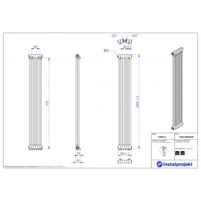 Instal Projekt Tubus 2 grzejnik pokojowy 200x30,3 cm podłączenie dolne biały TUB2-200/06D50