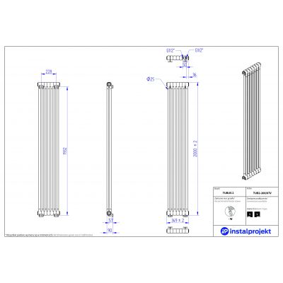 Instal Projekt Tubus 2 grzejnik pokojowy 200x98,6 cm biały TUB2-200/07V