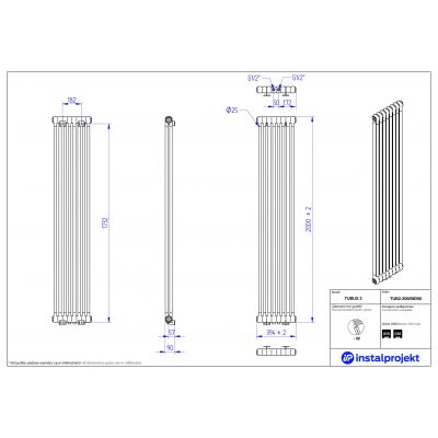 Instal Projekt Tubus 2 grzejnik pokojowy 200x39,4 cm podłączenie dolne biały TUB2-200/08D50