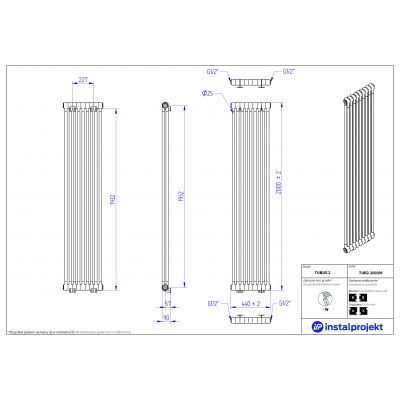 Instal Projekt Tubus 2 grzejnik pokojowy 200x44 cm podłączenie boczne biały TUB2-200/09