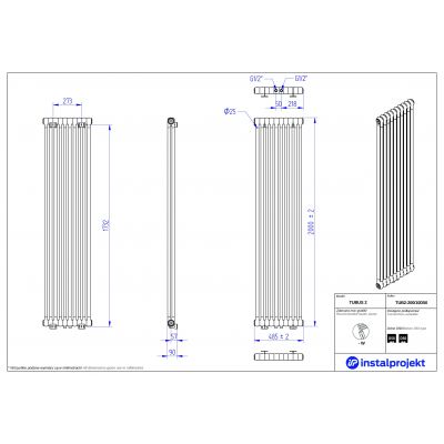 Instal Projekt Tubus 2 grzejnik pokojowy 200x48,5 cm podłączenie dolne biały TUB2-200/10D50
