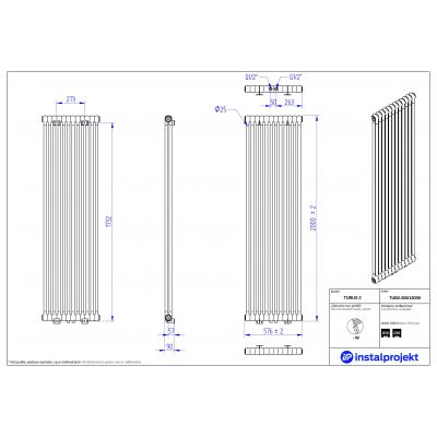 Instal Projekt Tubus 2 grzejnik pokojowy 200x57,6 cm biały TUB2-200/12D50
