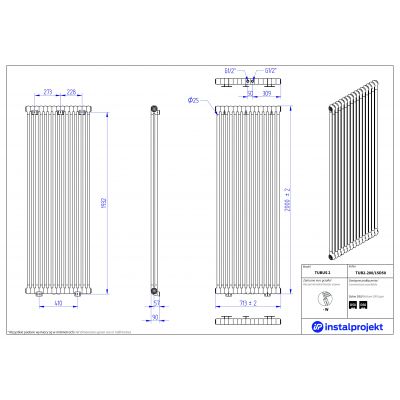 Instal Projekt Tubus 2 grzejnik pokojowy 200x71,3 cm podłączenie dolne biały TUB2-200/15D50