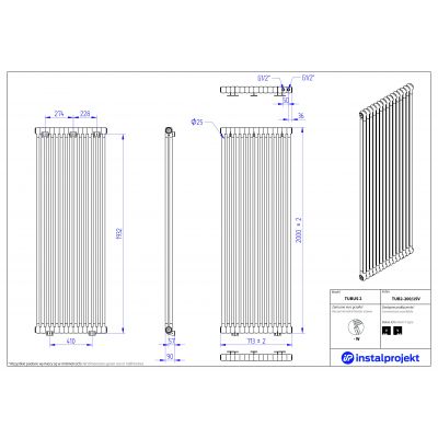 Instal Projekt Tubus 2 grzejnik pokojowy 200x71,3 cm biały TUB2-200/15V