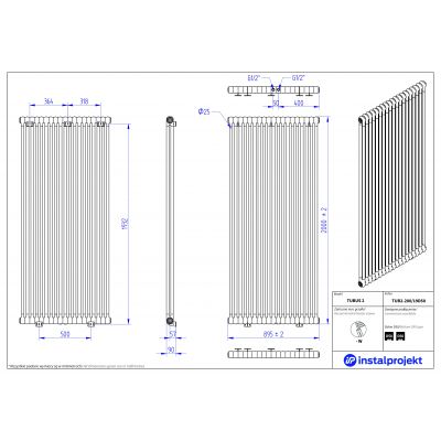 Instal Projekt Tubus 2 grzejnik 200x89,5 cm podłączenie D50 środkowe biały TUB2-200/19D50