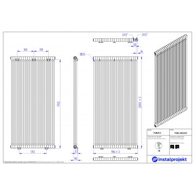Instal Projekt Tubus 2 grzejnik pokojowy 200x98,6 cm biały TUB2-200/21V