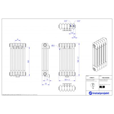Instal Projekt Tubus 3 grzejnik pokojowy 56,8x30,3 cm podłączenie dolne biały TUB3-050/06V