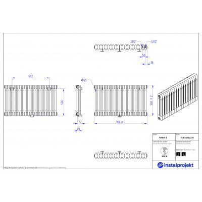 Instal Projekt Tubus 3 grzejnik pokojowy 56,8x98,6 cm podłączenie dolne biały TUB3-050/21V