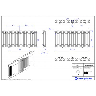 Instal Projekt Tubus 3 grzejnik pokojowy 56,8x121,3 cm podłączenie dolne biały TUB3-050/26D50
