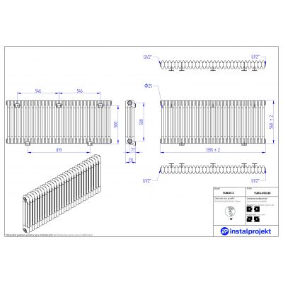 Instal Projekt Tubus 3 grzejnik pokojowy 56,8x139,5 cm podłączenie boczne biały TUB3-050/30