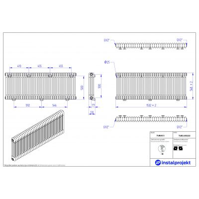 Instal Projekt Tubus 3 grzejnik pokojowy 56,8x153,2 cm biały TUB3-050/33