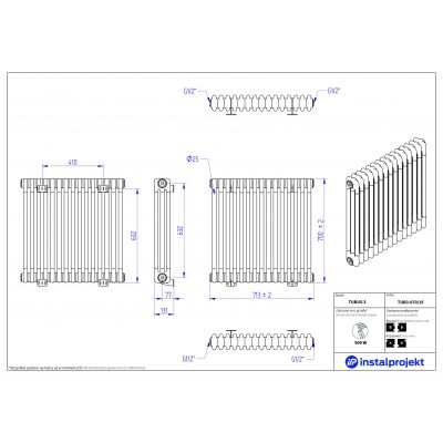 Instal Projekt Tubus 3 grzejnik pokojowy 70x72 cm podłączenie boczne biały TUB3-070/15