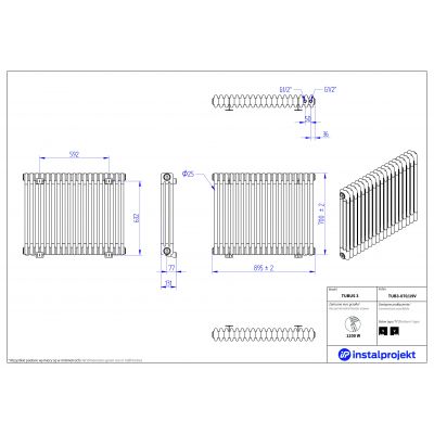 Instal Projekt Tubus 3 grzejnik pokojowy 70x89,5 cm podłączenie dolne biały TUB3-070/19V