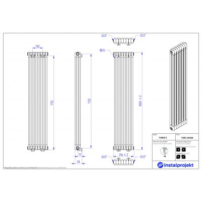 Instal Projekt Tubus 3 grzejnik 180x39,4 cm biały TUB3-180/08