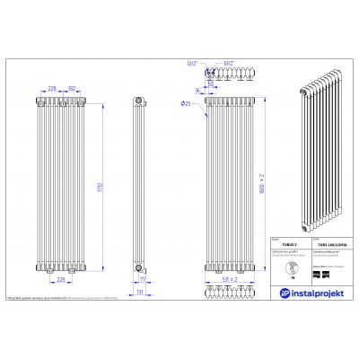 Instal Projekt Tubus 3 grzejnik 180x53,1 cm biały TUB3-180/11D50L