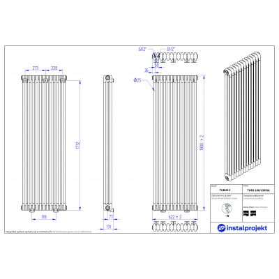 Instal Projekt Tubus 3 grzejnik pokojowy 180x62,2 cm podłączenie dolne biały TUB3-180/13D50L
