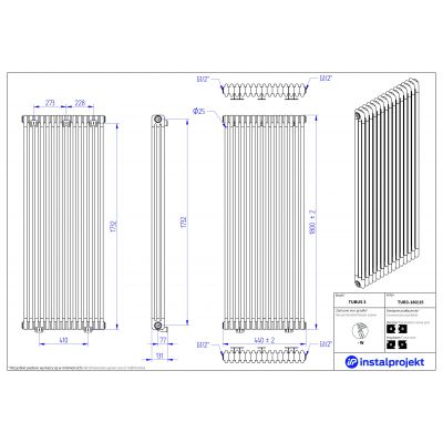 Instal Projekt Tubus 3 grzejnik 180x71,3 cm biały TUB3-180/15