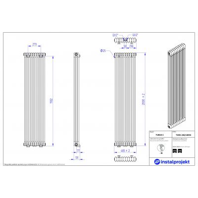 Instal Projekt Tubus 3 grzejnik pokojowy 200x48,5 cm podłączenie dolne biały TUB3-200/10D50